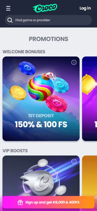 Crocoslots Casino mobile promotions interface