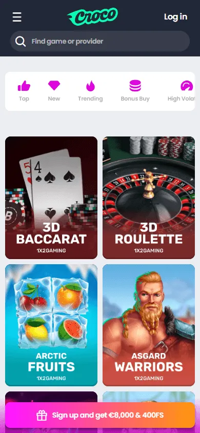 Crocoslots Casino mobile casino game selection